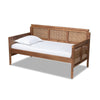 Baxton Studio Toveli Vintage French Inspired Ash Wanut Finished Wood and Synthetic Rattan Daybed WHI-MG0015-Ash-Walnut-Rattan-Daybed