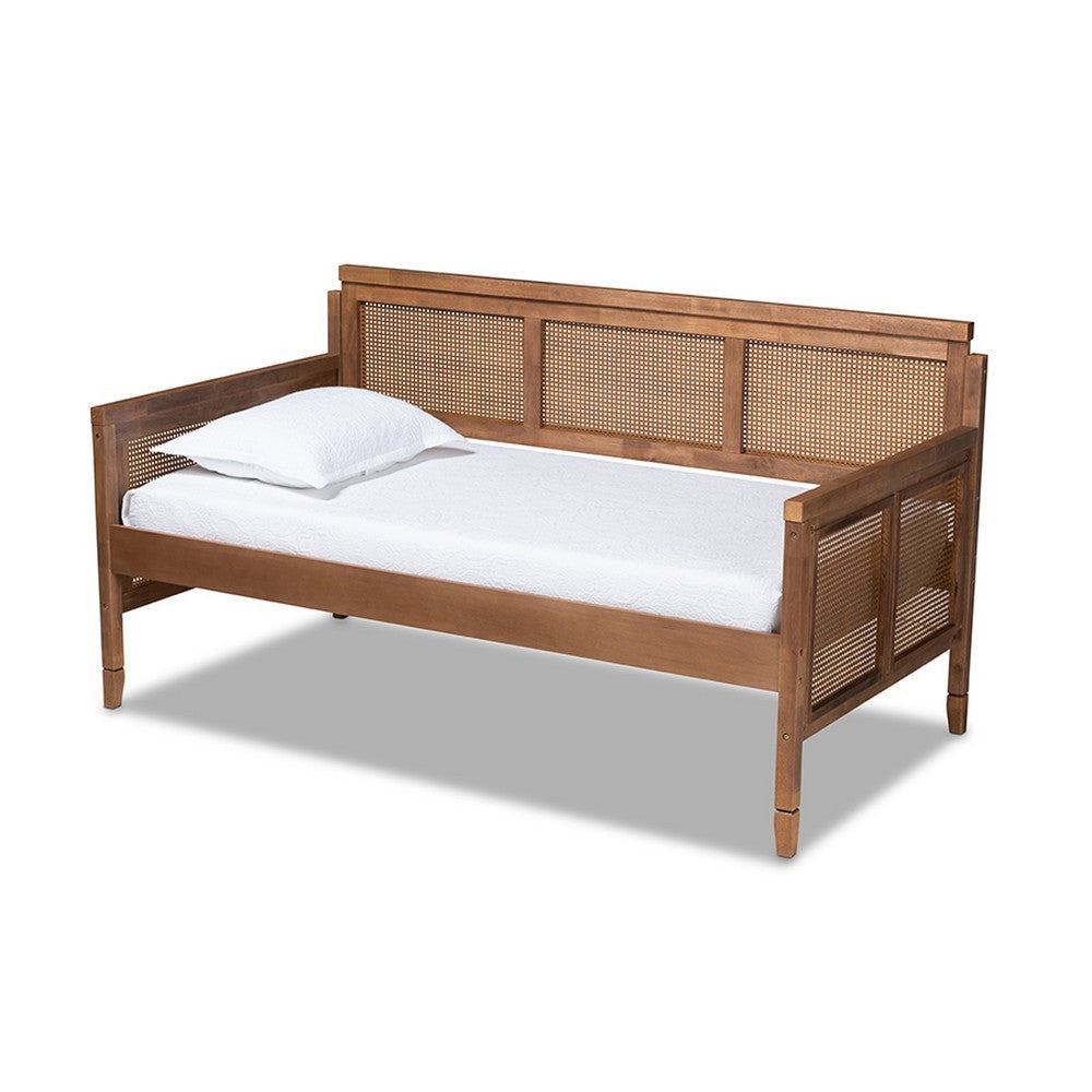 Baxton Studio Toveli Vintage French Inspired Ash Wanut Finished Wood and Synthetic Rattan Daybed WHI-MG0015-Ash-Walnut-Rattan-Daybed