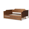 Baxton Studio Alya Classic Traditional Farmhouse Walnut Brown Finished Wood Full Size Daybed with Roll-Out Trundle Bed