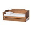 Baxton Studio Alya Classic Traditional Farmhouse Walnut Brown Finished Wood Twin Size Daybed with Roll-Out Trundle Bed