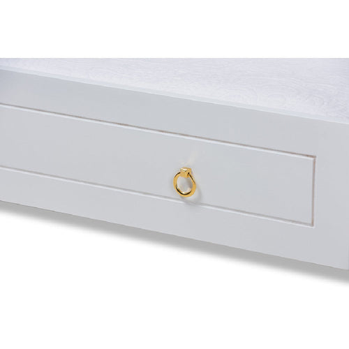 Baxton Studio Alya Classic Traditional Farmhouse White Finished Wood Twin Size Daybed with Roll-Out Trundle Bed