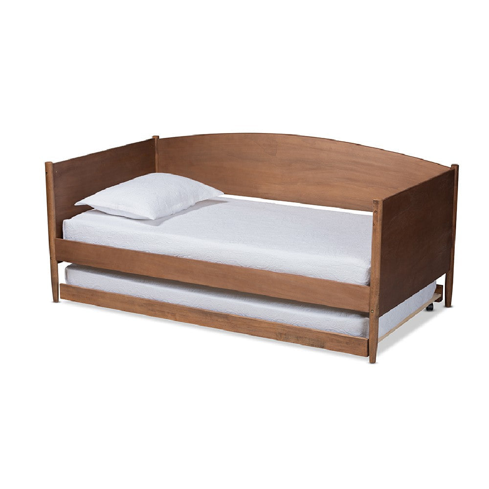 Baxton Studio Veles Mid-Century Modern Ash Wanut Finished Wood Daybed with Trundle