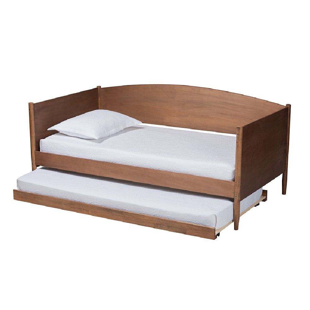 Baxton Studio Veles Mid-Century Modern Ash Wanut Finished Wood Daybed with Trundle