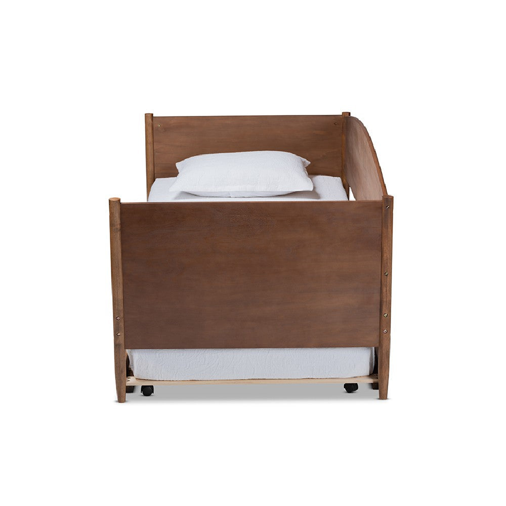Baxton Studio Veles Mid-Century Modern Ash Wanut Finished Wood Daybed with Trundle