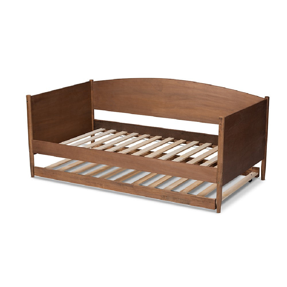 Baxton Studio Veles Mid-Century Modern Ash Wanut Finished Wood Daybed with Trundle