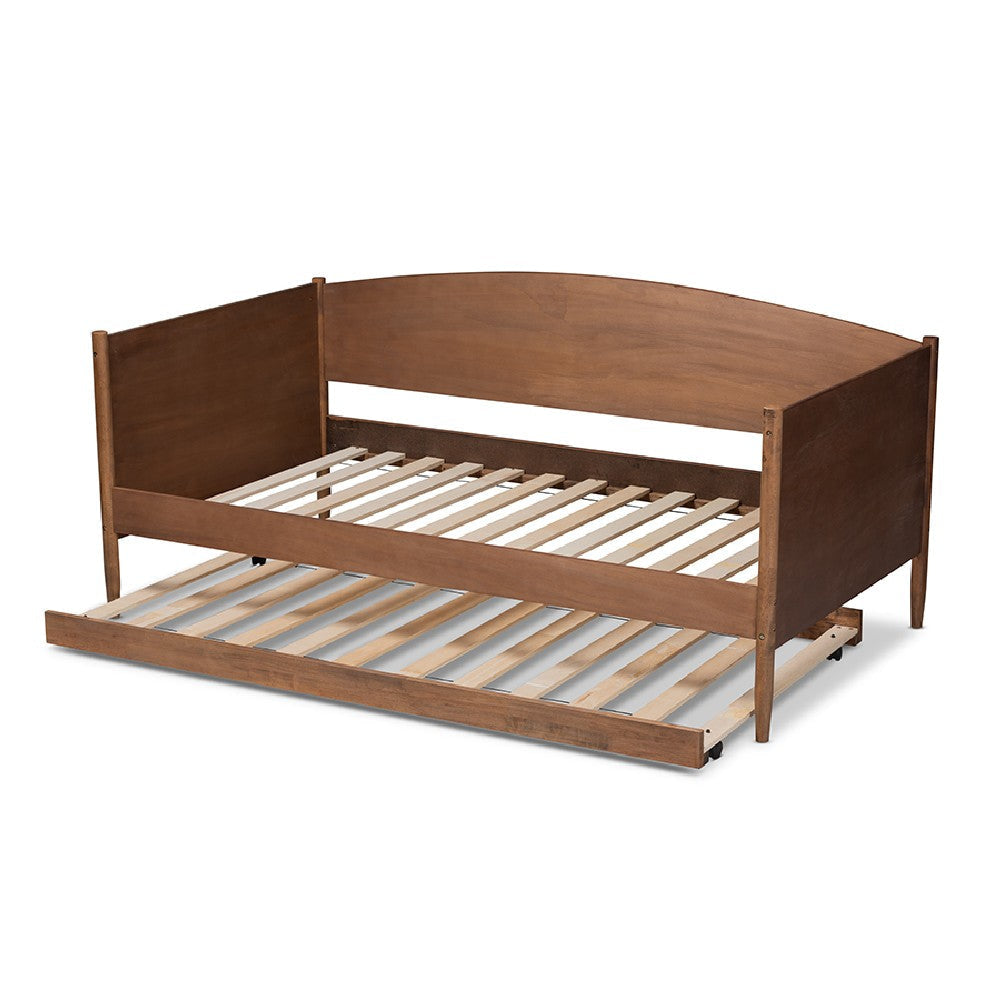 Baxton Studio Veles Mid-Century Modern Ash Wanut Finished Wood Daybed with Trundle