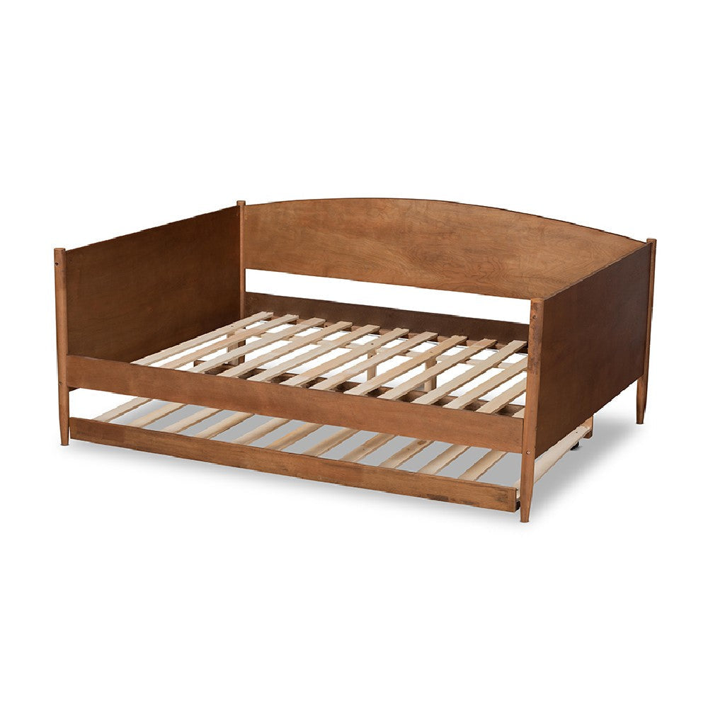 Baxton Studio Veles Mid-Century Modern Ash Walnut Finished Wood Full Size Daybed with Trundle