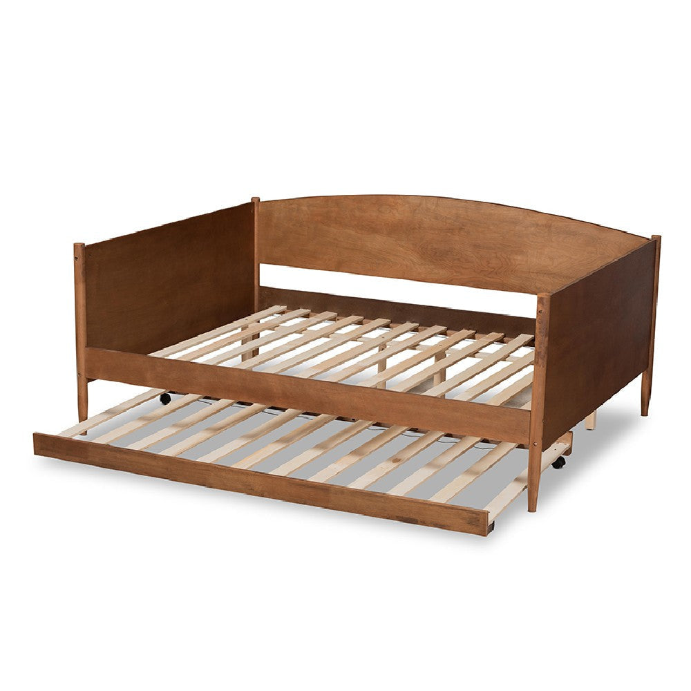 Baxton Studio Veles Mid-Century Modern Ash Walnut Finished Wood Full Size Daybed with Trundle