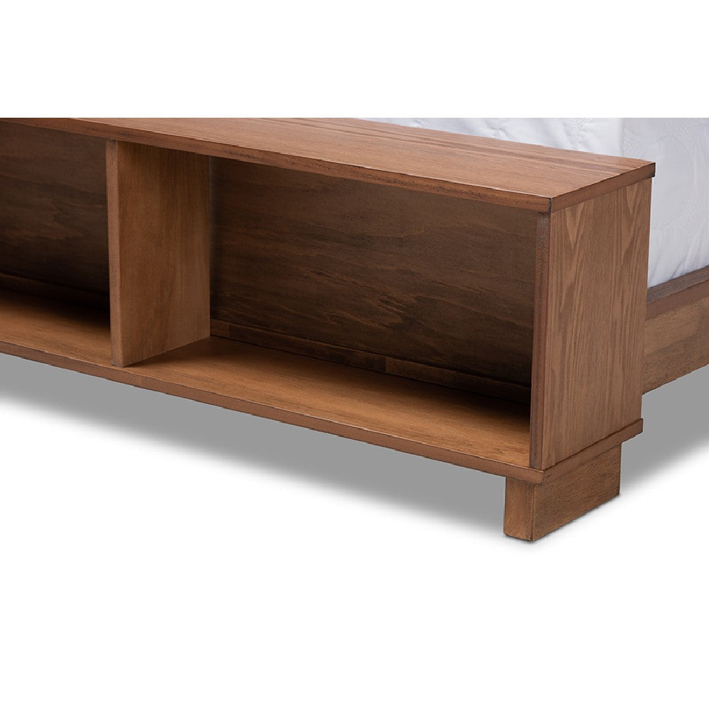 Baxton Studio Regina Modern Rustic Ash Walnut Brown Finished Wood Full Size Platform Storage Bed with Built-In Shelves