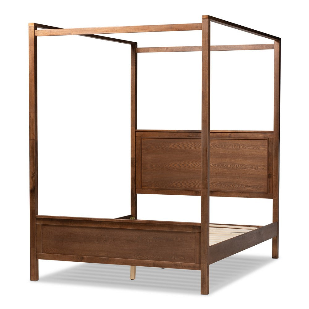 Baxton Studio Veronica Modern and Contemporary Walnut Brown Finished Wood King Size Platform Canopy Bed WHI-MG0021-1-Walnut-King