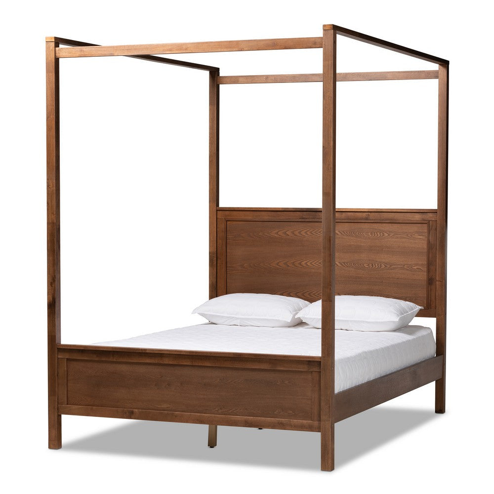 Baxton Studio Veronica Modern and Contemporary Walnut Brown Finished Wood King Size Platform Canopy Bed WHI-MG0021-1-Walnut-King