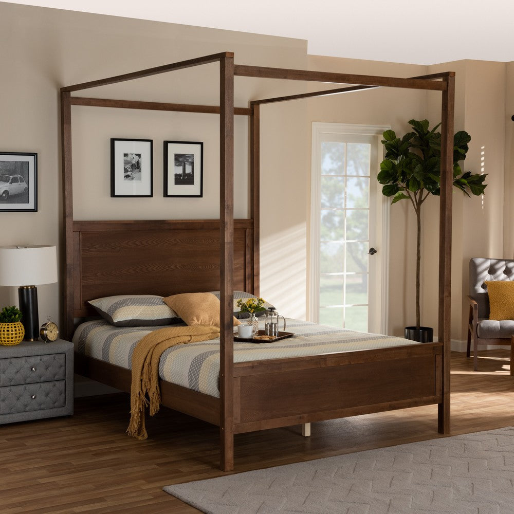 Baxton Studio Veronica Modern and Contemporary Walnut Brown Finished Wood King Size Platform Canopy Bed WHI-MG0021-1-Walnut-King