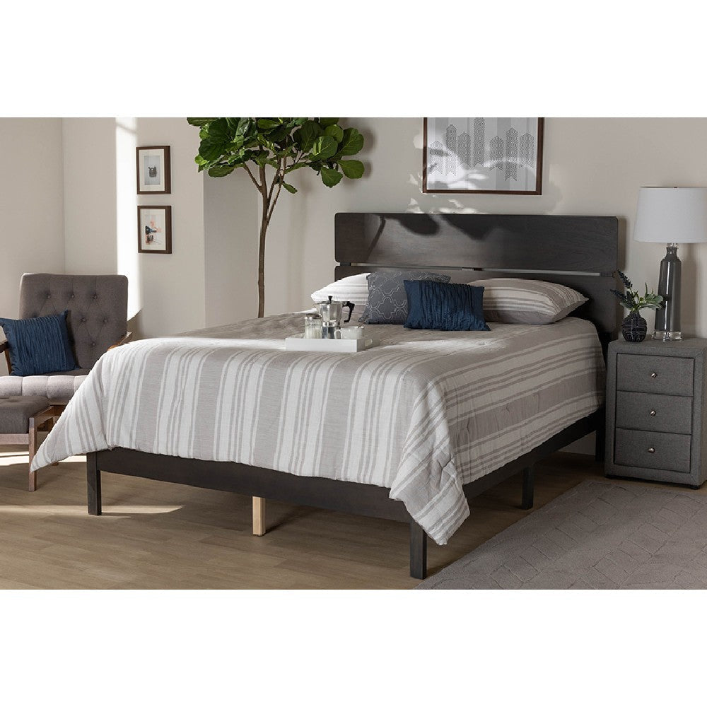 Baxton Studio Anthony Modern and Contemporary Dark Grey Oak Finished Wood King Size Panel Bed