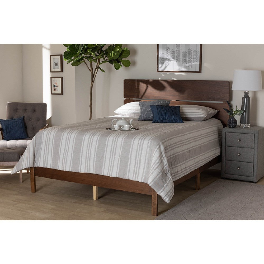 Baxton Studio Anthony Modern and Contemporary Walnut Brown Finished Wood Queen Size Panel Bed