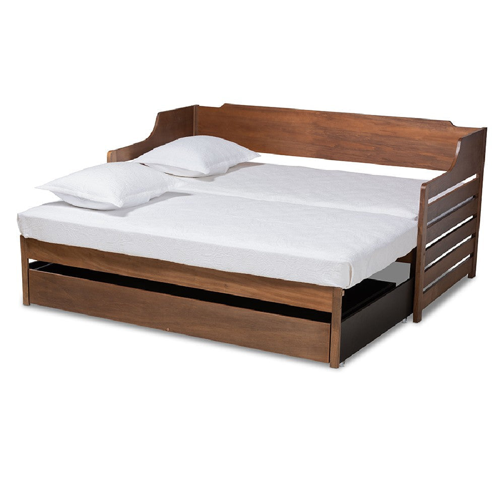 Baxton Studio Jameson Modern and Transitional Walnut Brown Finished Expandable Twin Size to King Size Daybed with Storage Drawer