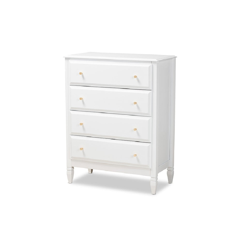 Baxton Studio Naomi Classic and Transitional White Finished Wood 4-Drawer Bedroom Chest WHI-MG0038-White-4DW-Chest
