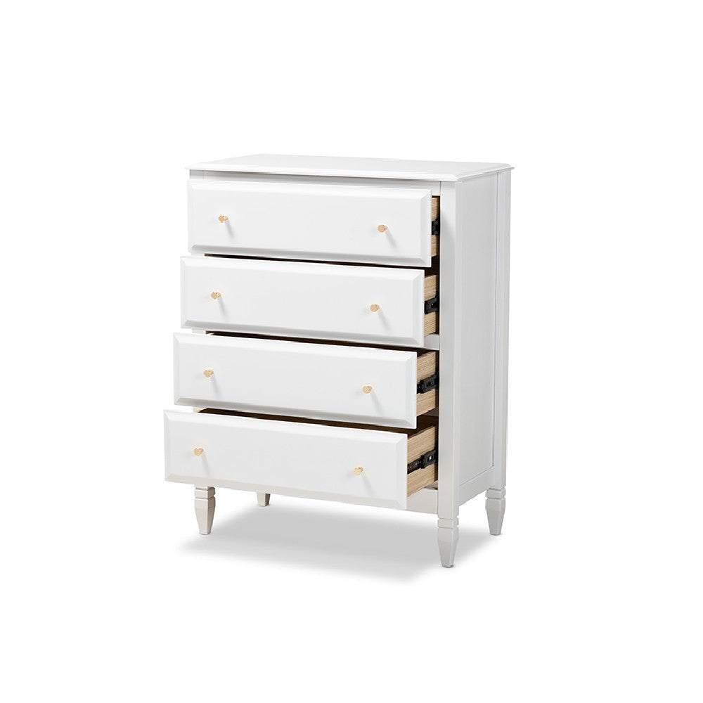 Baxton Studio Naomi Classic and Transitional White Finished Wood 4-Drawer Bedroom Chest WHI-MG0038-White-4DW-Chest