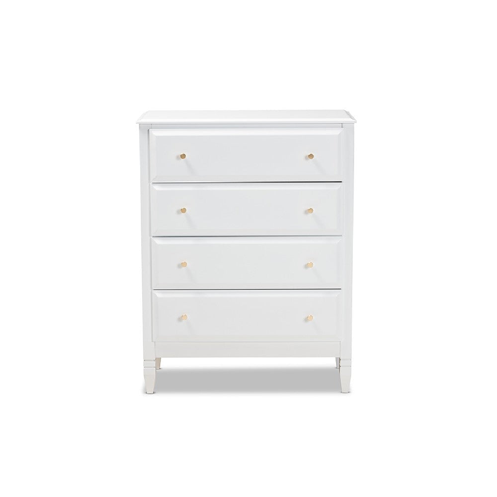 Baxton Studio Naomi Classic and Transitional White Finished Wood 4-Drawer Bedroom Chest WHI-MG0038-White-4DW-Chest