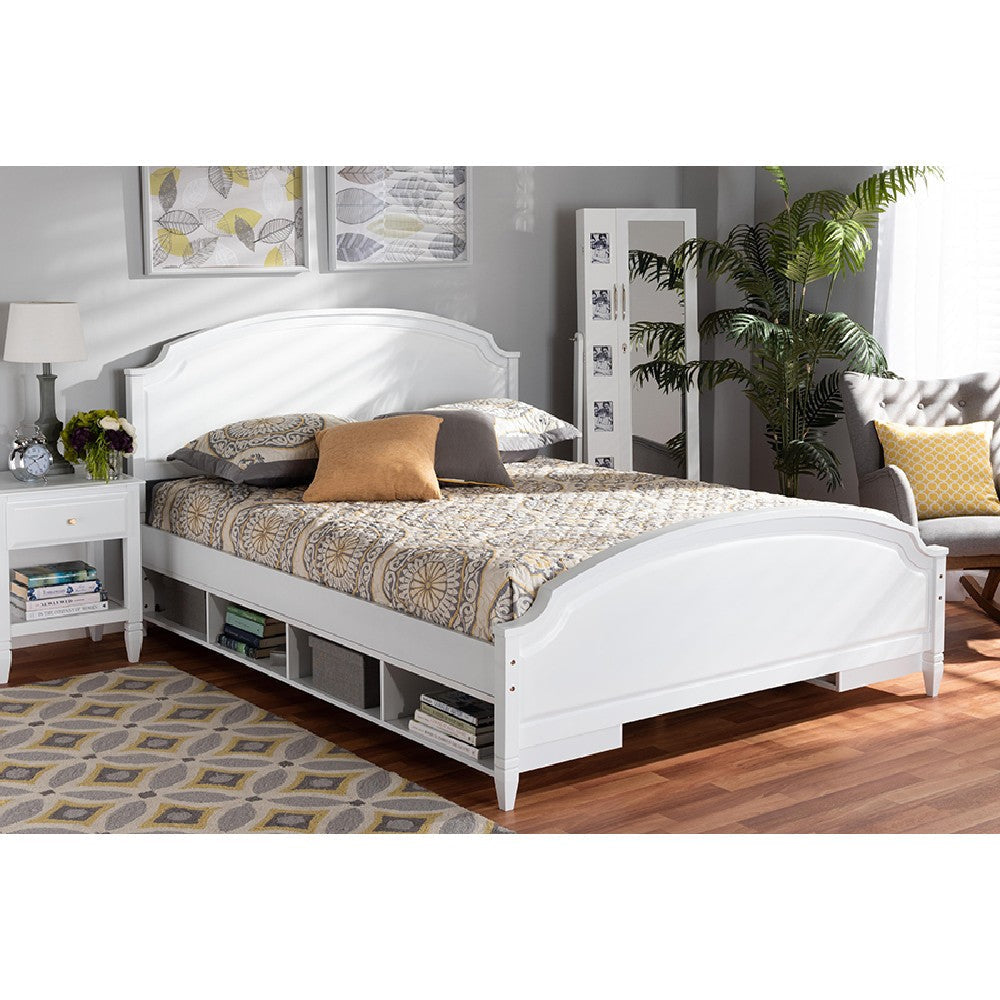 Baxton Studio Elise Classic and Traditional Transitional White Finished Wood Full Size Storage Platform Bed WHI-MG0038-White-Full