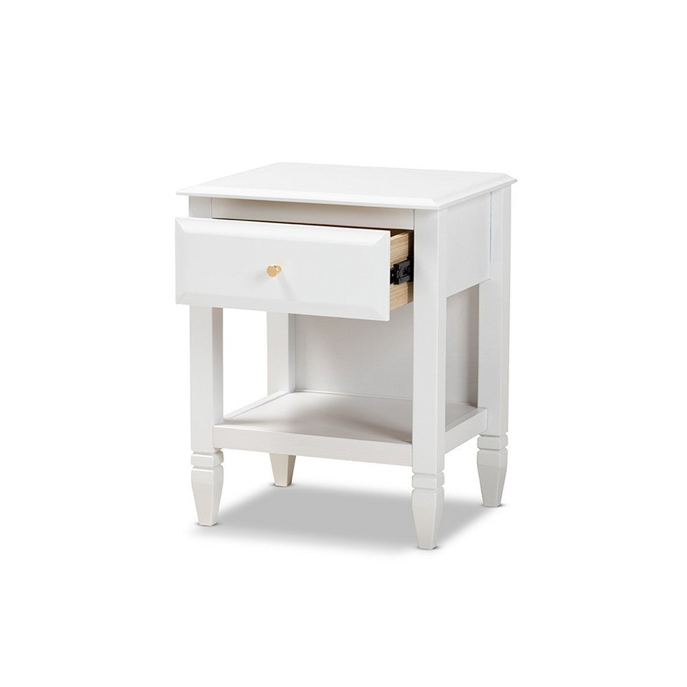 Baxton Studio Naomi Classic and Transitional White Finished Wood 1-Drawer Bedroom Nightstand WHI-MG0038-White-NS