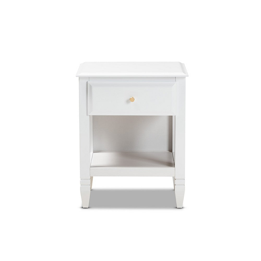 Baxton Studio Naomi Classic and Transitional White Finished Wood 1-Drawer Bedroom Nightstand WHI-MG0038-White-NS