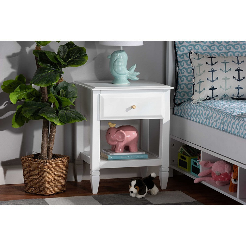 Baxton Studio Naomi Classic and Transitional White Finished Wood 1-Drawer Bedroom Nightstand
