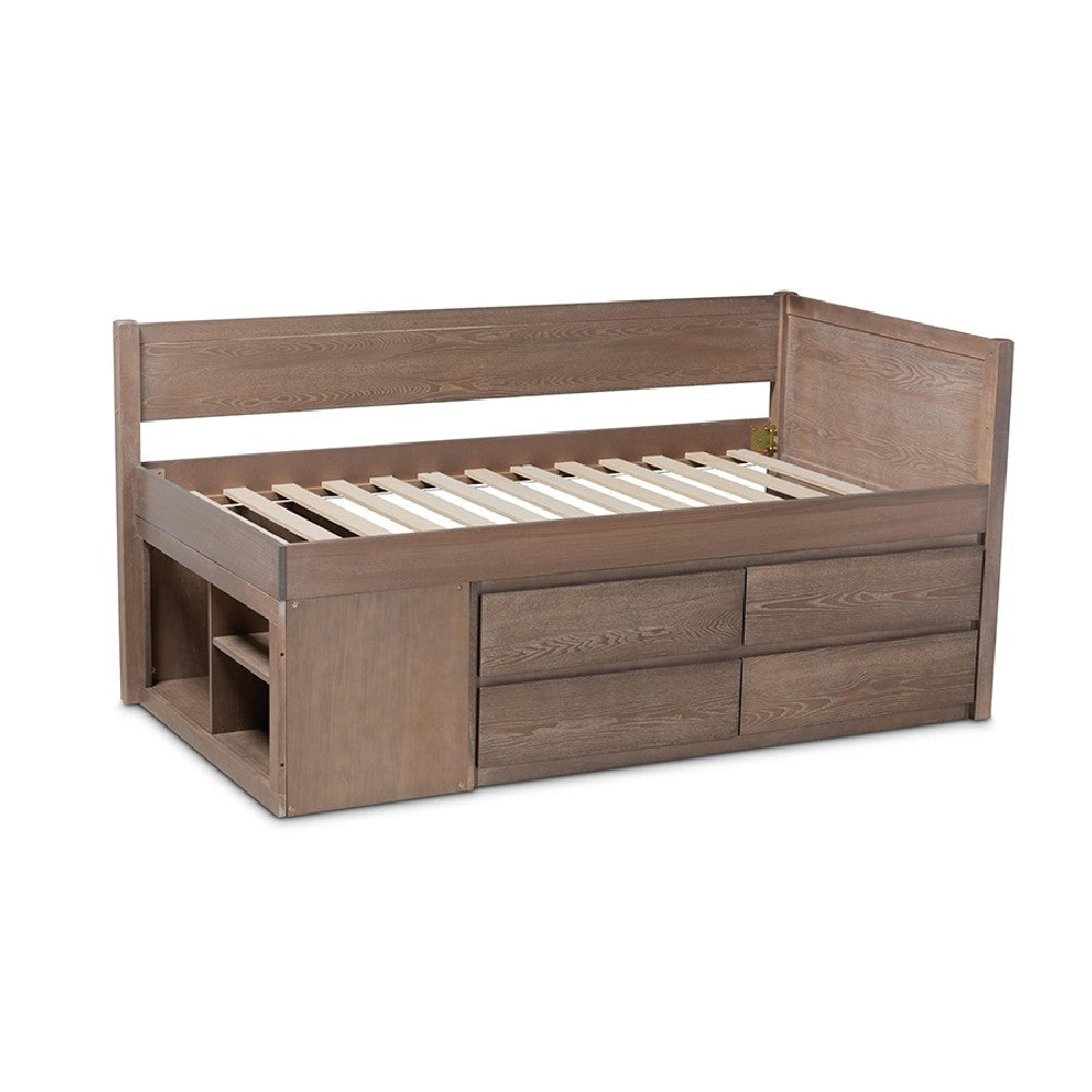 Baxton Studio Levon Modern and Contemporary Antique Oak Finished Wood 4-Drawer Twin Size Storage Bed WHI-MG0042-Antique-Oak-Twin