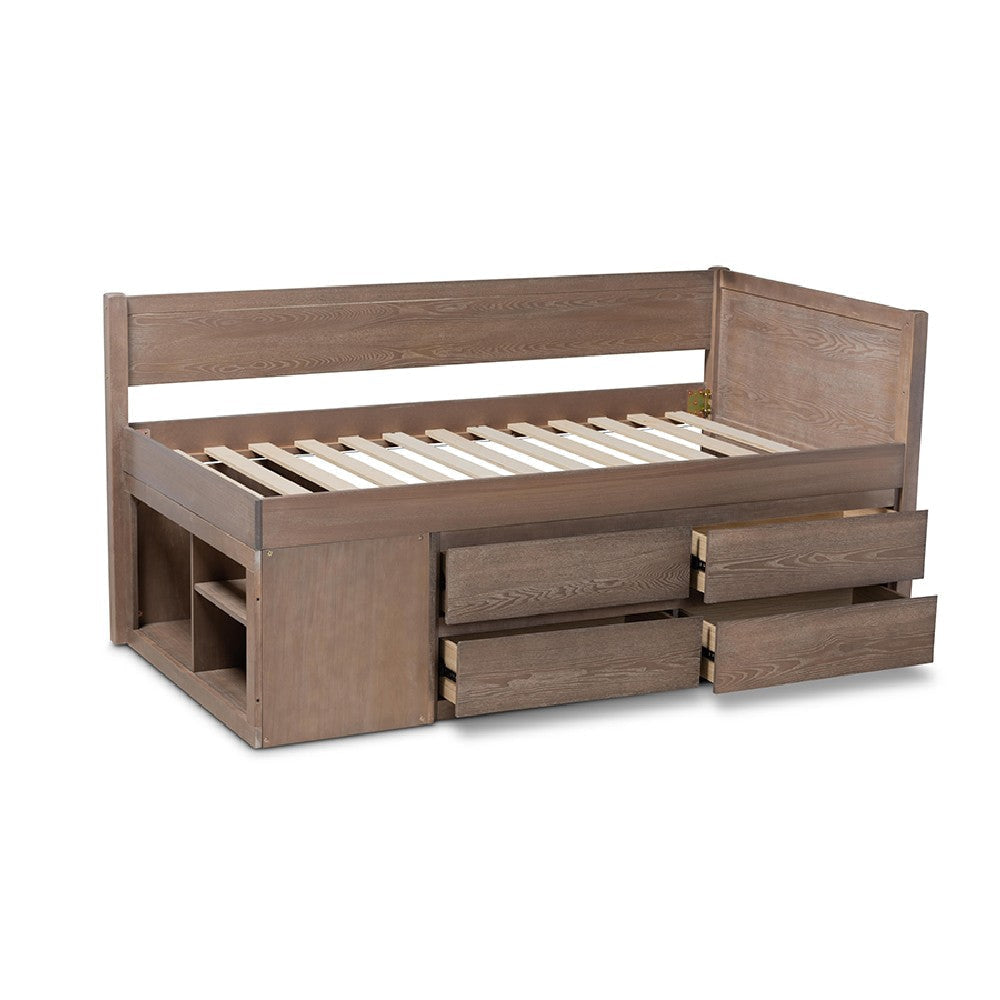 Baxton Studio Levon Modern and Contemporary Antique Oak Finished Wood 4-Drawer Twin Size Storage Bed WHI-MG0042-Antique-Oak-Twin