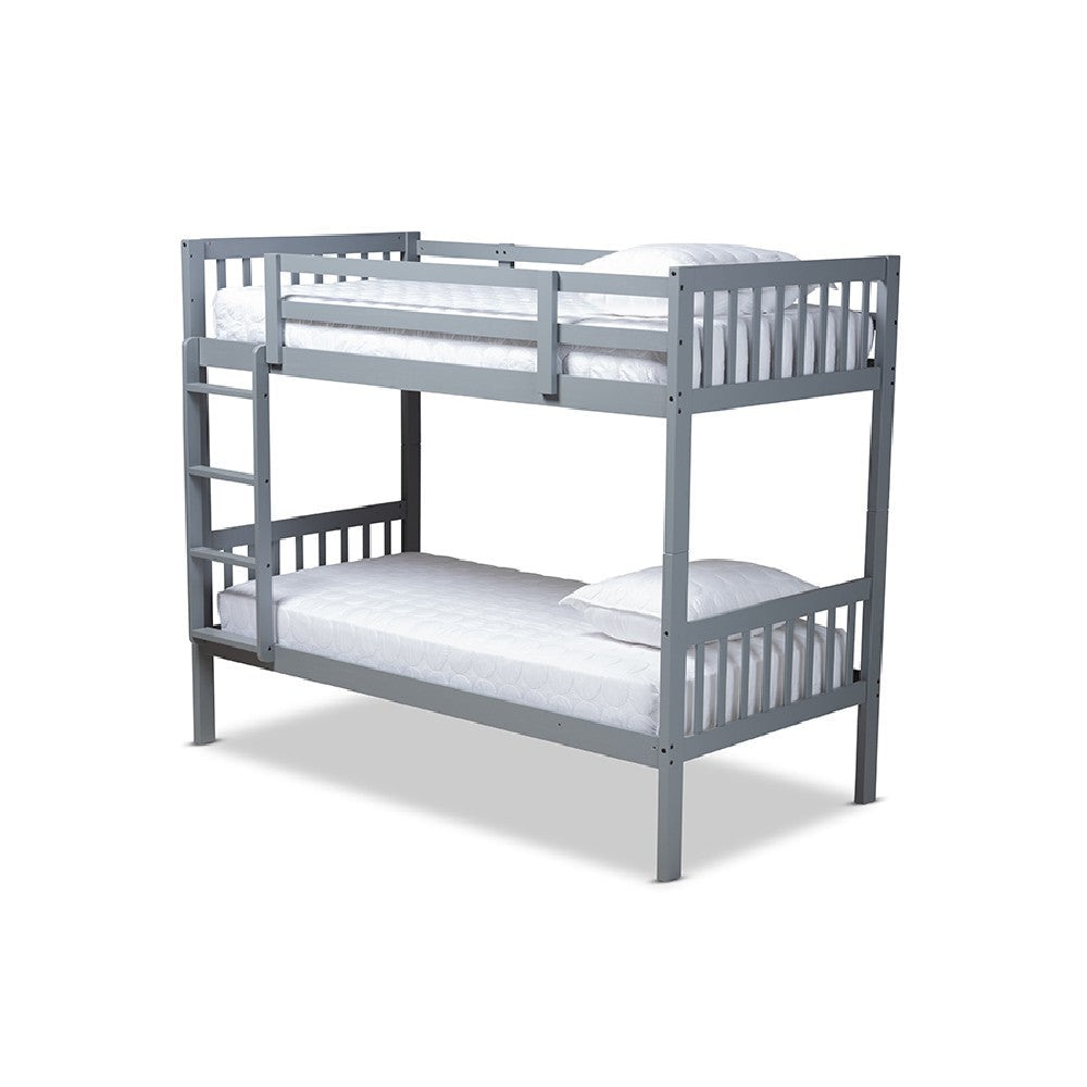 Baxton Studio Jude Modern and Contemporary Grey Finished Wood Twin Size Bunk Bed WHI-MG0045-Grey-Twin-Bunk-Bed