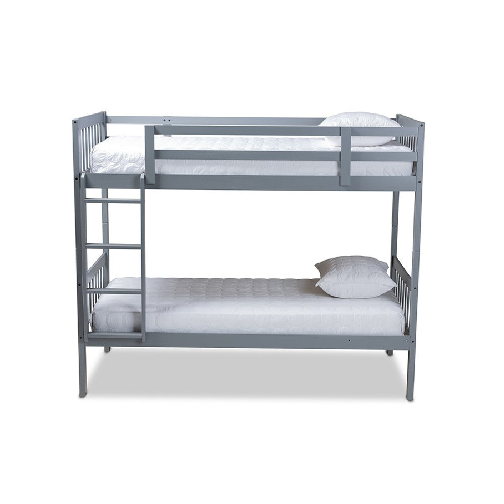 Baxton Studio Jude Modern and Contemporary Grey Finished Wood Twin Size Bunk Bed WHI-MG0045-Grey-Twin-Bunk-Bed