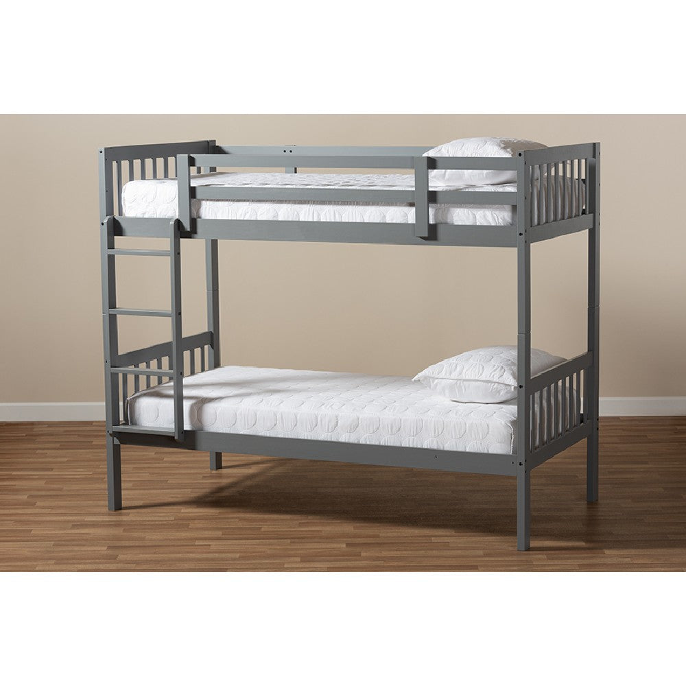 Baxton Studio Jude Modern and Contemporary Grey Finished Wood Twin Size Bunk Bed WHI-MG0045-Grey-Twin-Bunk-Bed