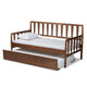 Baxton Studio Midori Modern and Contemporary Transitional Walnut Brown Finished Wood Twin Size Daybed with Roll-Out Trundle Bed