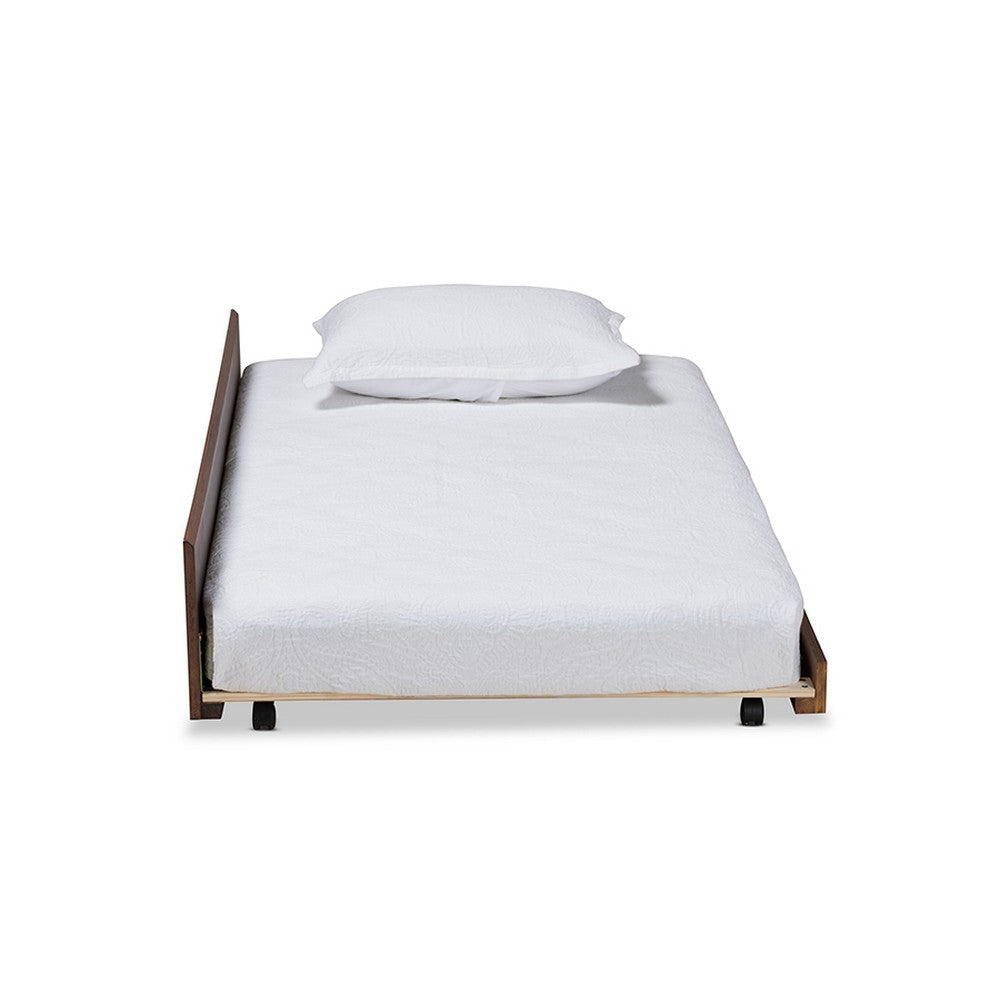 Baxton Studio Midori Modern and Contemporary Transitional Walnut Brown Finished Wood Twin Size Trundle Bed WHI-MG0046-1-Walnut-Trundle