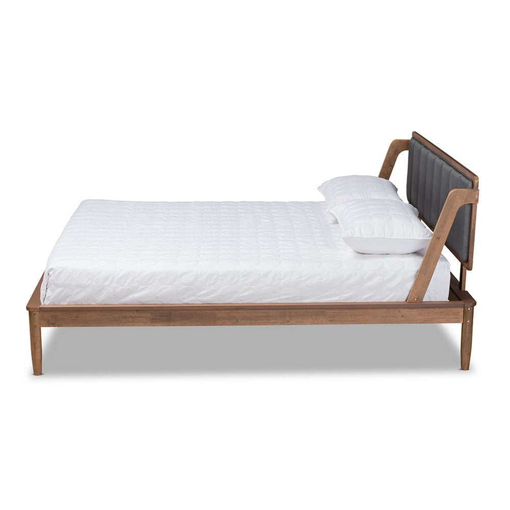 Baxton Studio Helsa Mid-Century Modern Dark Grey Fabric Upholstered and Walnut Finished Full Size Platform Bed