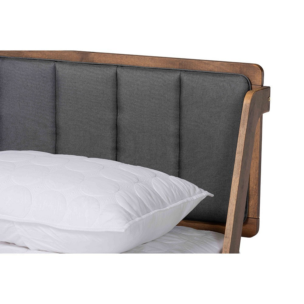 Baxton Studio Helsa Mid-Century Modern Dark Grey Fabric Upholstered and Walnut Finished Full Size Platform Bed