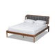 Baxton Studio Helsa Mid-Century Modern Dark Grey Fabric Upholstered and Walnut Finished Full Size Platform Bed