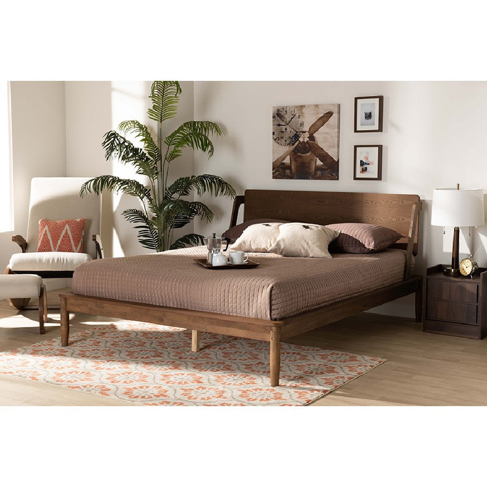 Baxton Studio Sadler Mid-Century Modern Ash Walnut Brown Finished Wood Full Size Platform Bed WHI-MG0047-9-Ash-Walnut-Full