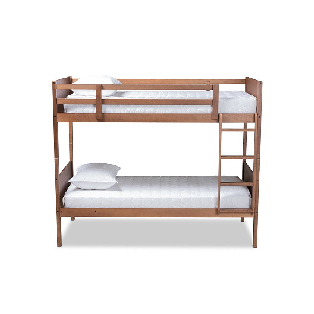 Baxton Studio Elsie Modern and Contemporary Walnut Brown Finished Wood Twin Size Bunk Bed WHI-MG0051-Walnut-Twin-Bunk-Bed