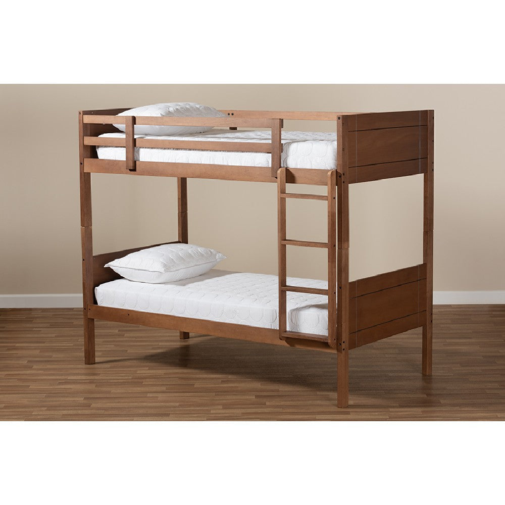 Baxton Studio Elsie Modern and Contemporary Walnut Brown Finished Wood Twin Size Bunk Bed WHI-MG0051-Walnut-Twin-Bunk-Bed