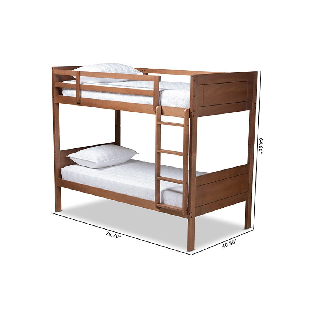 Baxton Studio Elsie Modern and Contemporary Walnut Brown Finished Wood Twin Size Bunk Bed