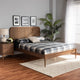 Baxton Studio Elston Mid-Century Modern Walnut Brown Finished Wood and Synthetic Rattan Full Size Platform Bed