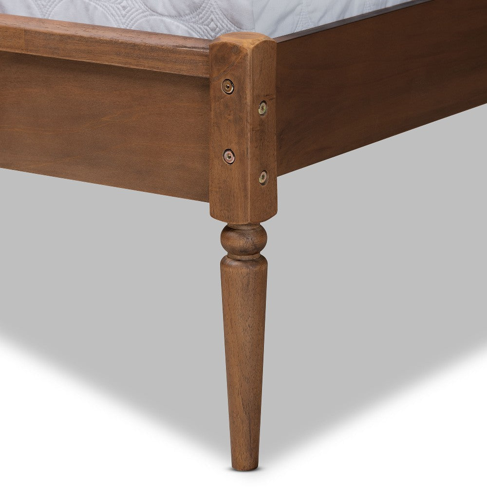 Baxton Studio Elston Mid-Century Modern Walnut Brown Finished Wood and Synthetic Rattan Queen Size Platform Bed