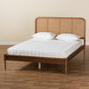 Baxton Studio Elston Mid-Century Modern Walnut Brown Finished Wood and Synthetic Rattan Queen Size Platform Bed