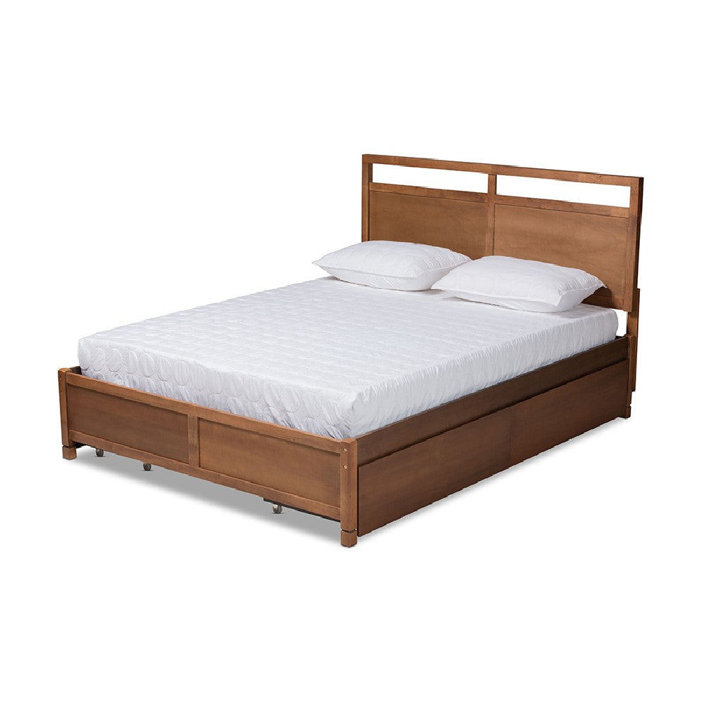 Baxton Studio Saffron Modern and Contemporary Walnut Brown Finished Wood Full Size 4-Drawer Platform Storage Bed