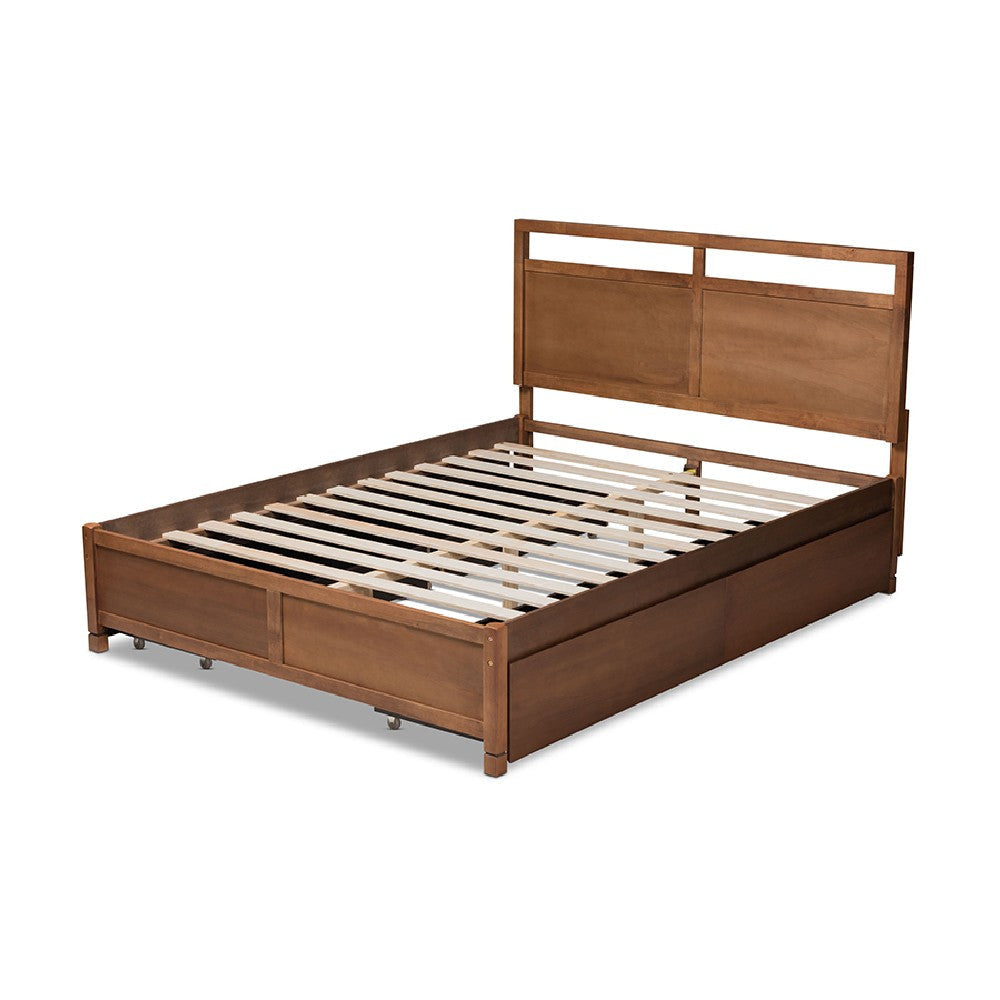 Baxton Studio Saffron Modern and Contemporary Walnut Brown Finished Wood Full Size 4-Drawer Platform Storage Bed