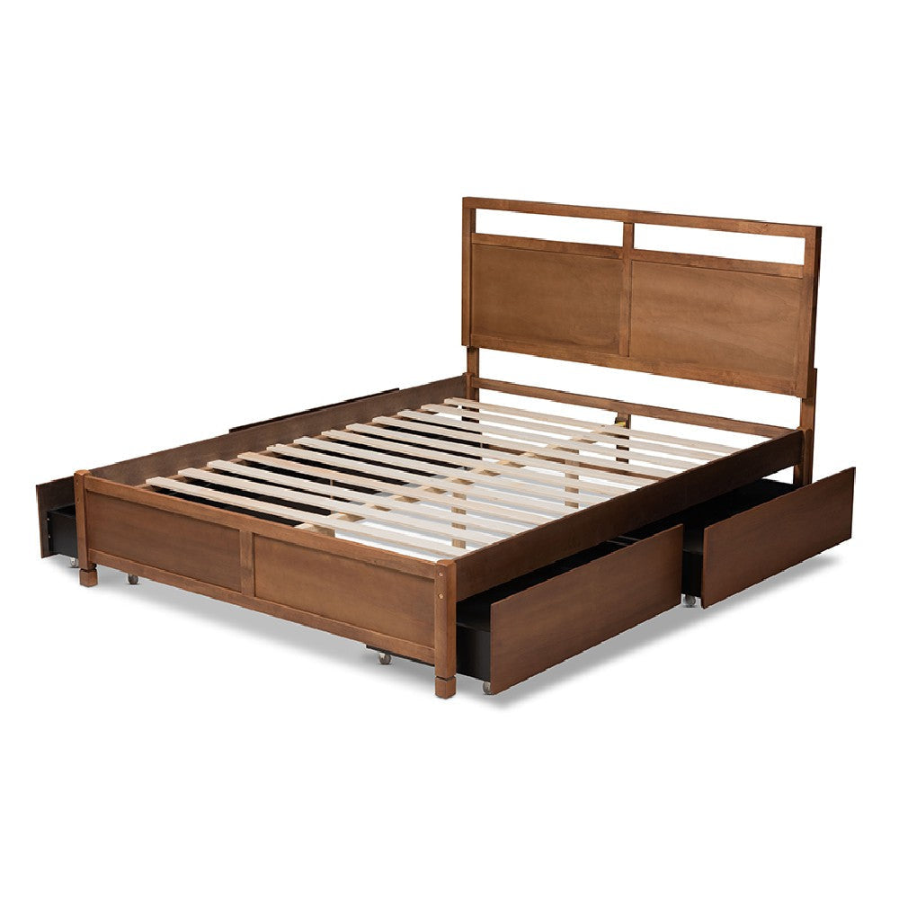 Baxton Studio Saffron Modern and Contemporary Walnut Brown Finished Wood Full Size 4-Drawer Platform Storage Bed