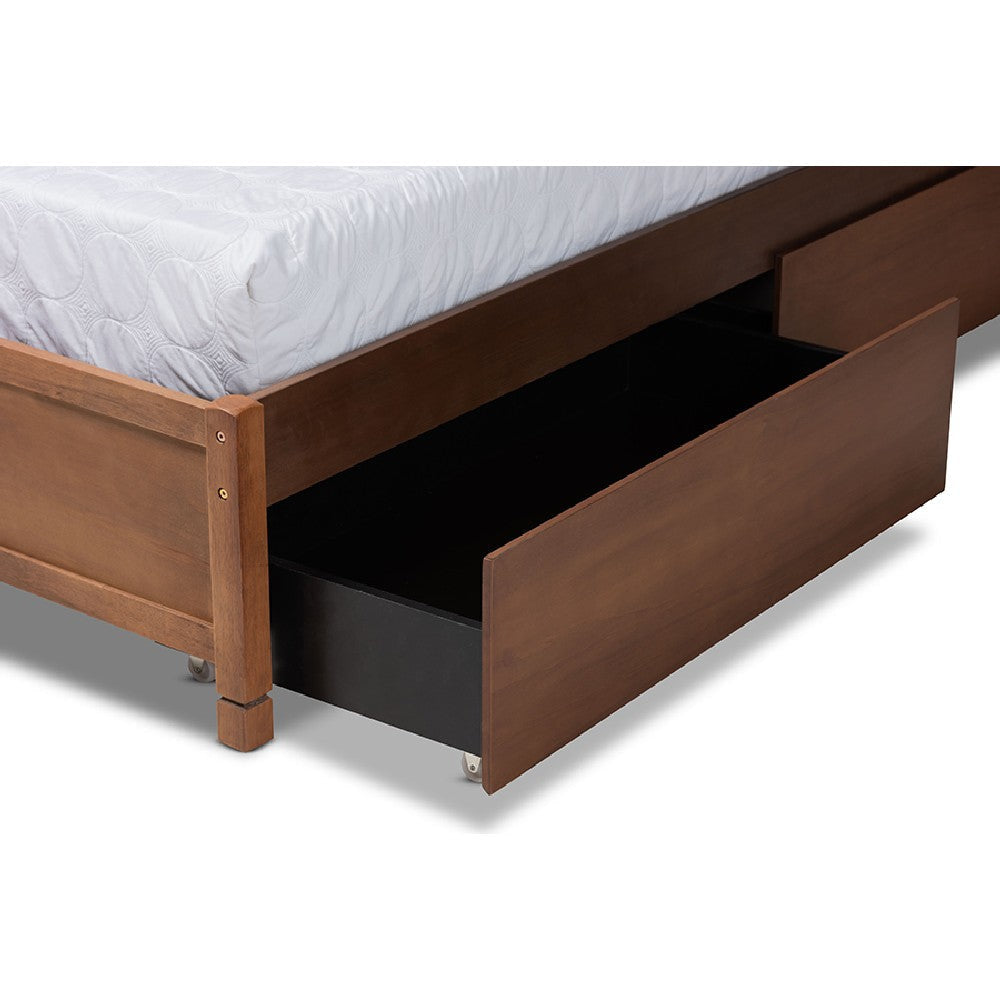 Baxton Studio Saffron Modern and Contemporary Walnut Brown Finished Wood Full Size 4-Drawer Platform Storage Bed