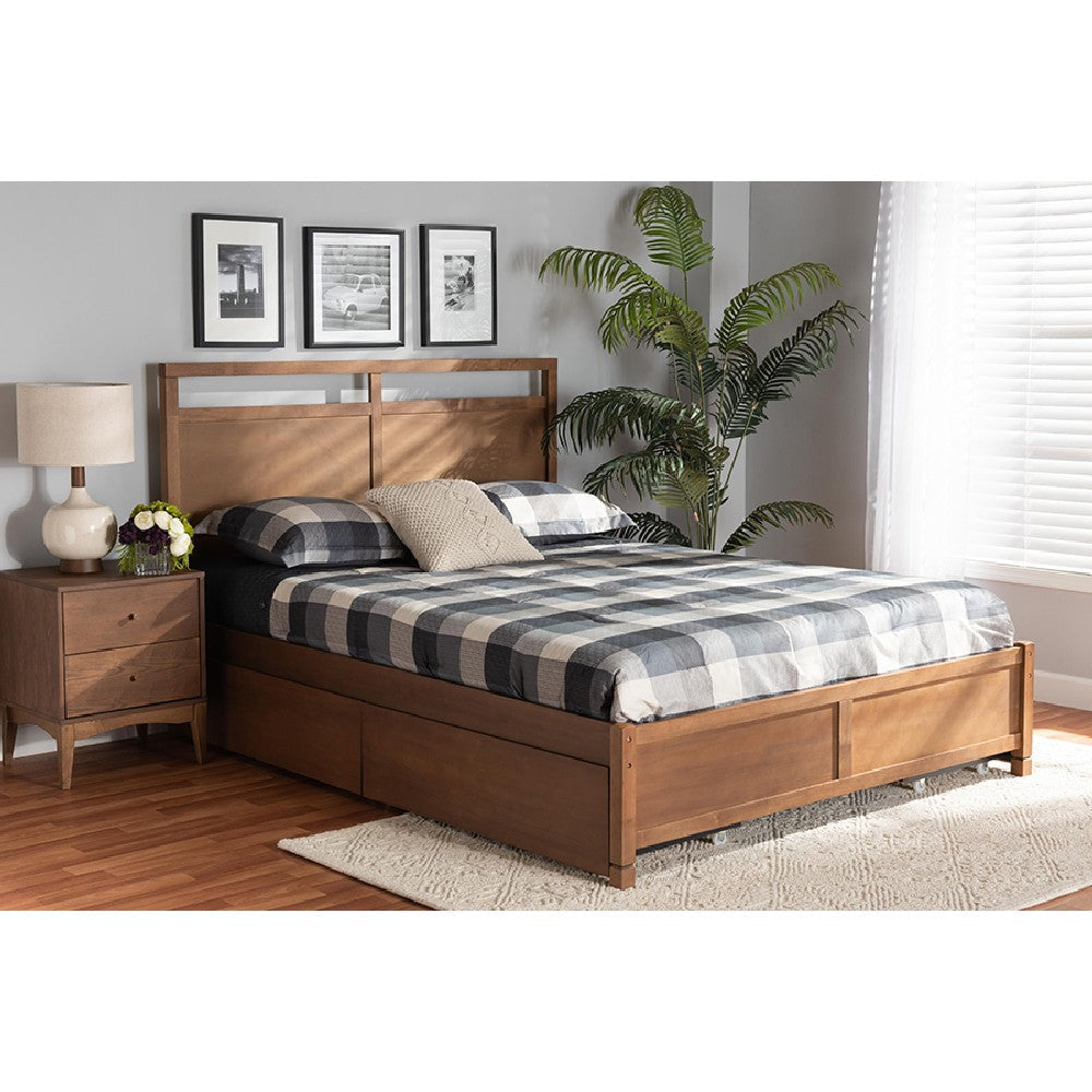 Baxton Studio Saffron Modern and Contemporary Walnut Brown Finished Wood Full Size 4-Drawer Platform Storage Bed