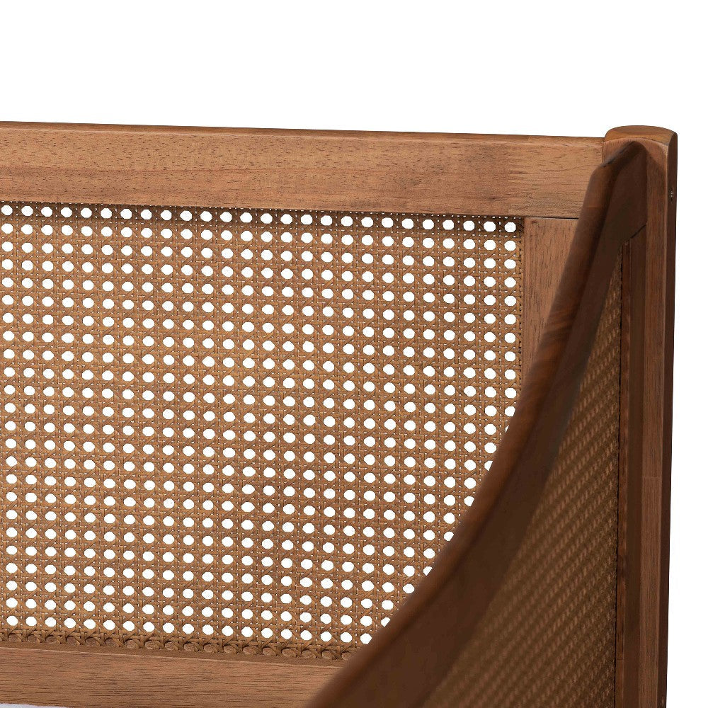 Baxton Studio Ogden Mid-Century Modern Walnut Brown Finished Wood and Synthetic Rattan Twin Size Daybed WHI-MG0074-Rattan-Walnut-Daybed