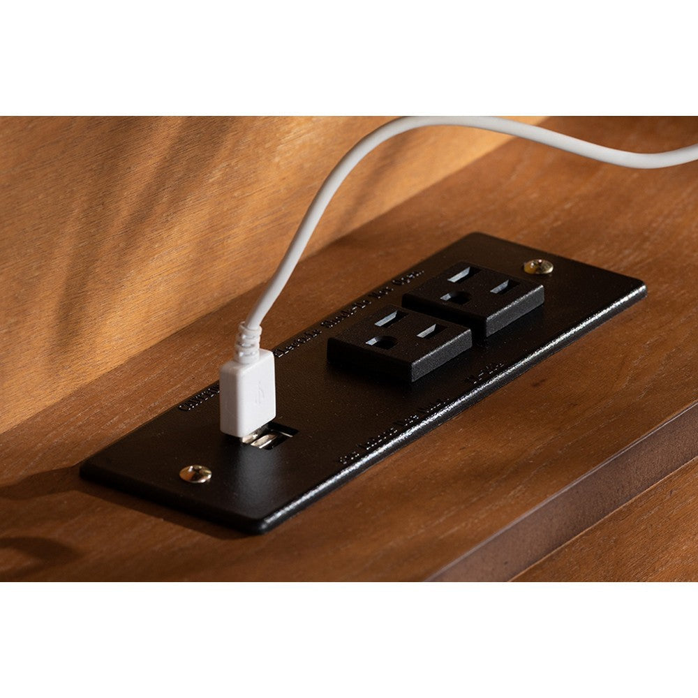 Baxton Studio Lochlan Mid-Century Modern Transitional Walnut Brown Finished Wood Full Size Platform Bed with Charging Station